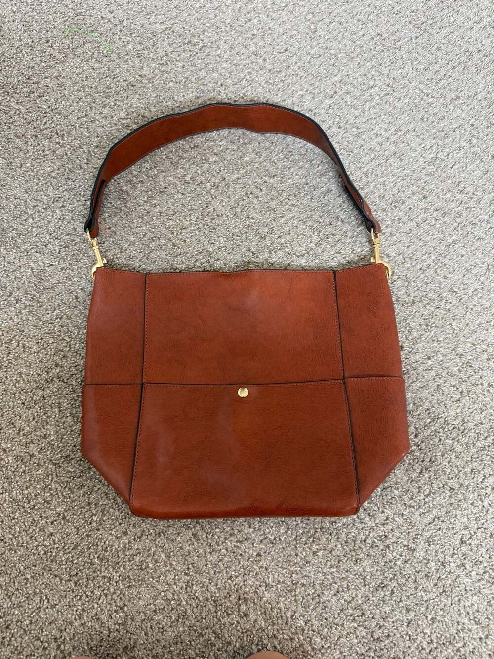 Unbranded Cognac Faux Leather Hobe Shoulder Bag with Gold Hardware